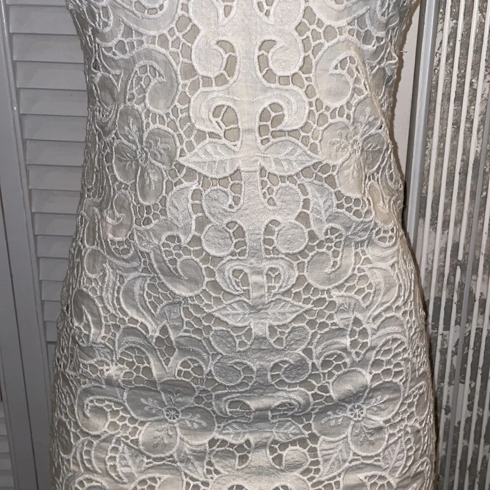 CALYPSO ST. BARTH DRESS KAGAMI WHITE LINEN EMBROIDERED LACE SIZE EXTRA SMALL - Picture 6 of 9